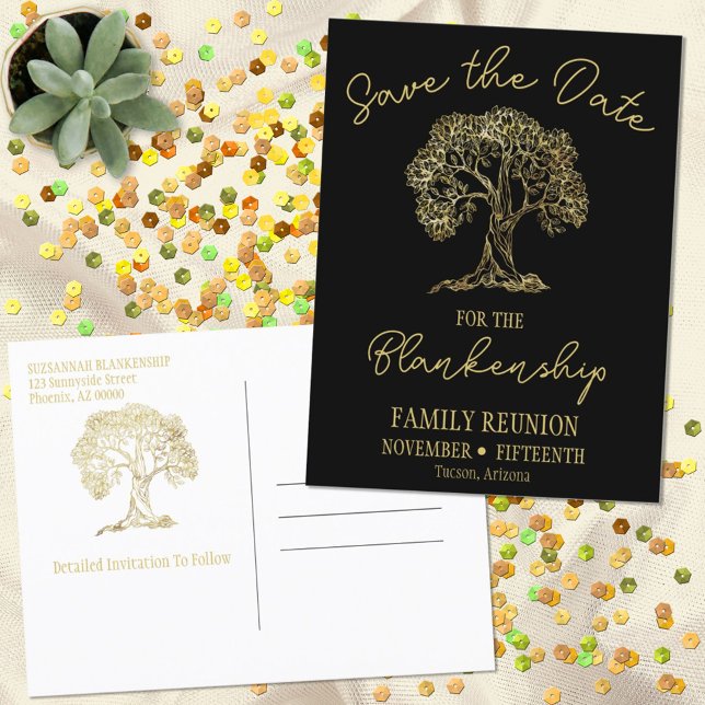 Carte Postale Faire-part Réunion Familiale Enregistrer La Date Gold Tree (Créateur téléchargé)
