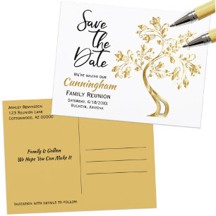 Carte Postale Faire-part Réunion Familiale Enregistrer La Date Modern Gold 