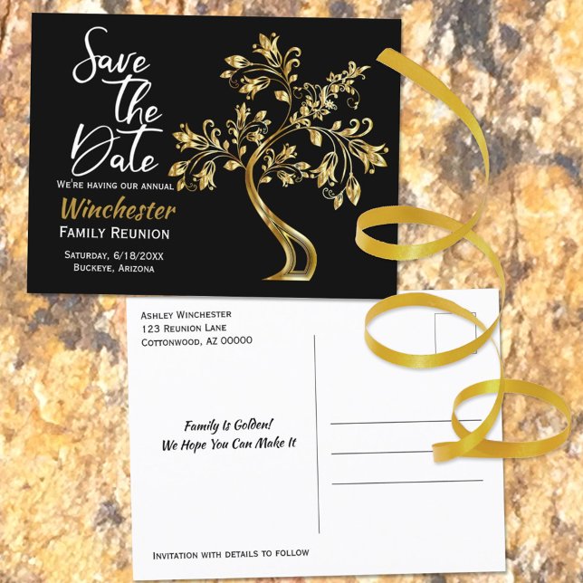 Carte Postale Faire-part Réunion Familiale Enregistrer La Date Modern Gold  (Créateur téléchargé)