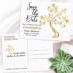 Carte Postale Faire-part Réunion Familiale Enregistrer La Date Modern Gold 