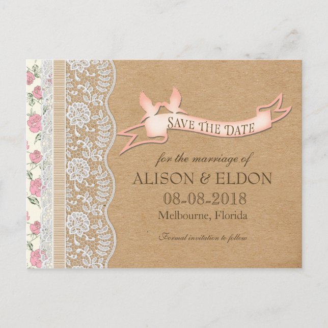 Carte Postale Faire-part Rêves de dentelle romantiques avec des fleurs (Devant)