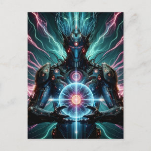 Carte Postale Faire-part Robot Futuriste Noyau Cosmique Cyberpunk