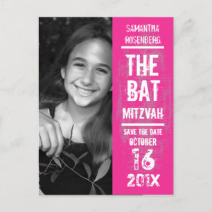 Carte Postale Faire-part Rock Band Bar Mitzvah Save the Date en Rose