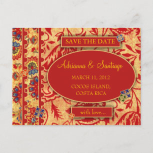 CARTE POSTALE FAIRE-PART ROCKIN' VINTAGE COSTA RICAN FLORAL SAUVER LA DATE