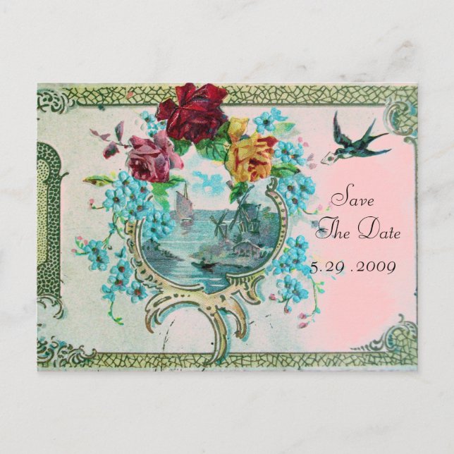 CARTE POSTALE FAIRE-PART ROMANTICA 3 ENREGISTRER LA DATE (Devant)