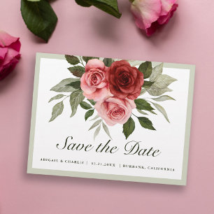 Carte Postale Faire-part Romantique Roses Roses Rouges Pink Watercolor Enre