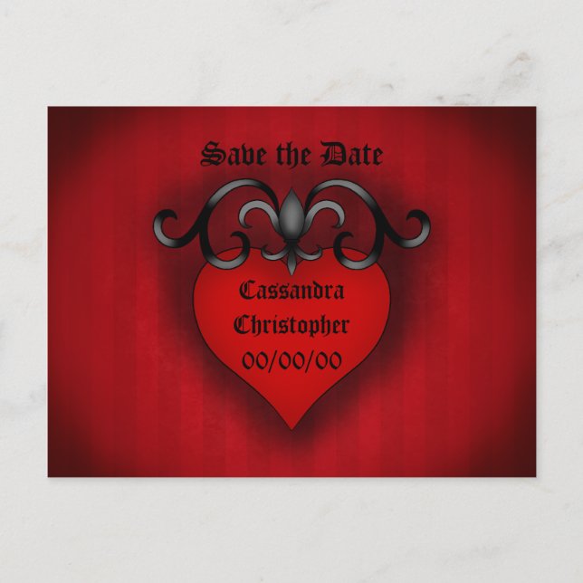 Carte Postale Faire-part Romantique rouge amour coeur gothique style médiév (Devant)