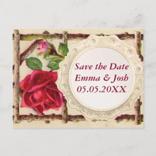 Carte Postale Faire-part Rose ancienne vintage rustique victorienne antique