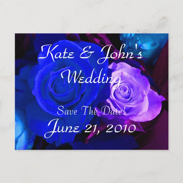 Carte Postale Faire-part Rose bleu violet Enregistrer la date (Devant)