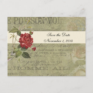 Carte Postale Faire-part Rose botanique Papier Vintage français Enregistrer