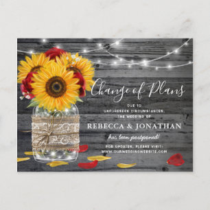 Carte Postale Faire-part Rose de Tournesol Rustique Mariage Changement de D