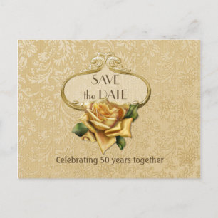 Carte Postale Faire-part Rose d'or 50e anniversaire Enregistrer la date