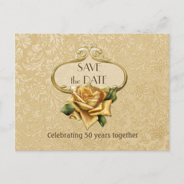 Carte Postale Faire-part Rose d'or 50e anniversaire Enregistrer la date (Devant)