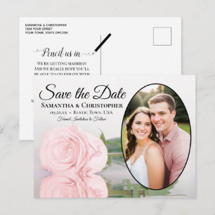 Carte Postale Faire-part Rose élégante rose ovale photo mariage save the da