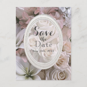 Carte Postale Faire-part Rose Floral Élégant Shabby Chic Enregistrer la Dat