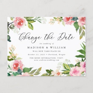 Carte Postale Faire-part Rose Foncé Floral Change la Date
