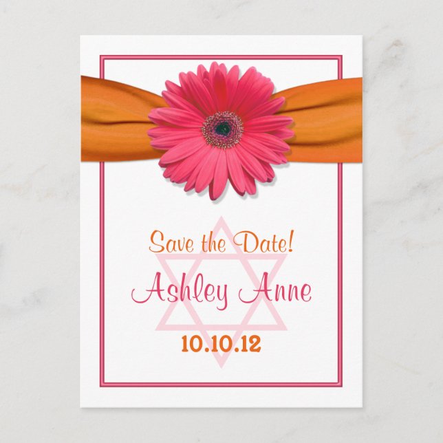 Carte Postale Faire-part Rose Gerber Daisy Bat Mitzvah Save the Date (Devant)