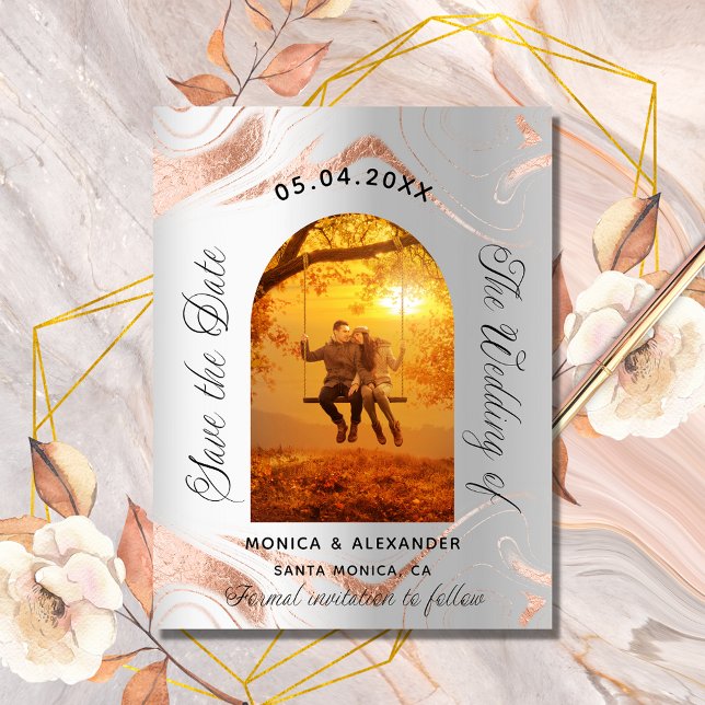 Carte Postale Faire-part Rose gold argent photo mariage à retenir la date (Créateur téléchargé)