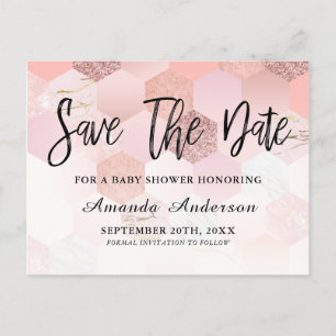 Carte Postale Faire-part Rose Gold Baby shower Enregistrer La Date