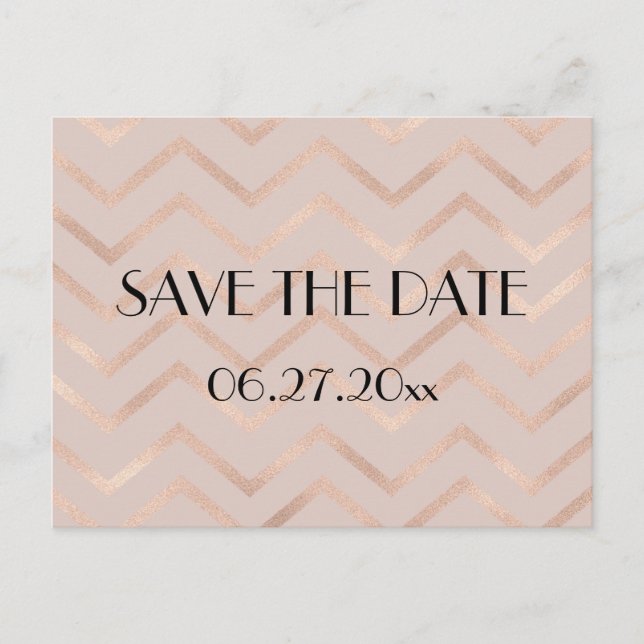 Carte Postale Faire-part Rose Gold Chevron Wedding Enregistrer La Date Cart (Devant)