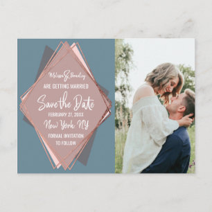 Carte Postale Faire-part Rose Gold Dusty Blue Mauve géométrique Enregistrer
