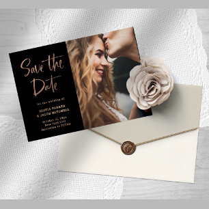 Carte Postale Faire-part Rose Gold Élégant sur Fond Noir Photo Enregistre