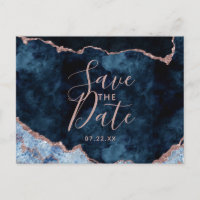 Rose Gold et Bleu de Nuit Marbre Save the Date