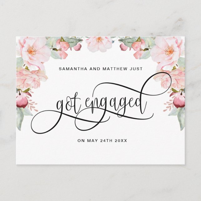 Carte Postale Faire-part Rose Gold Floral, Fiançailles, Engagement (Devant)