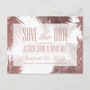 Carte Postale Faire-part Rose Gold Palm Tree Mariage tropical Enregistrer l