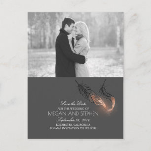 Carte Postale Faire-part Rose Gold Plumes trempées Chic Photo Enregistrer l