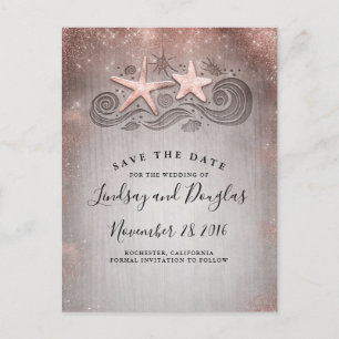Carte Postale Faire-part Rose Gold Starfish Beach Tropical Enregistrer la d