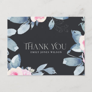 CARTE POSTALE FAIRE-PART ROSE NOIR BLEU FLORAL TOUS ÂGES ANNIVERSAIRE MERCI