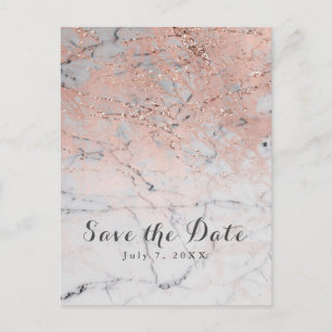 Carte Postale Faire-part Rose or rose marbre moderne Glam Enregistrer la da