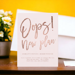 Carte Postale Faire-part Rose or rose nouveau plan mariage modifier la date