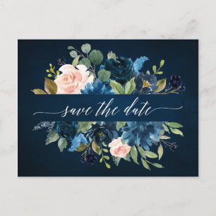 Carte Postale Faire-part Rose Rose Bohème Rose Écarlate Bleu Marine Enregis