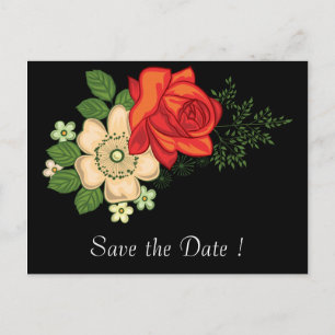 Carte Postale Faire-part Rose rouge et marguerites Enregistrez la date 80e 