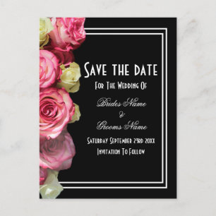 Carte Postale Faire-part Roses au mariage noir enregistrer la date