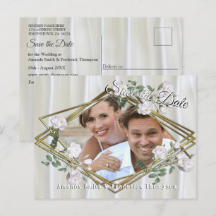 Carte Postale Faire-part Roses d'aquarelle blanche peints sur la soie de ch