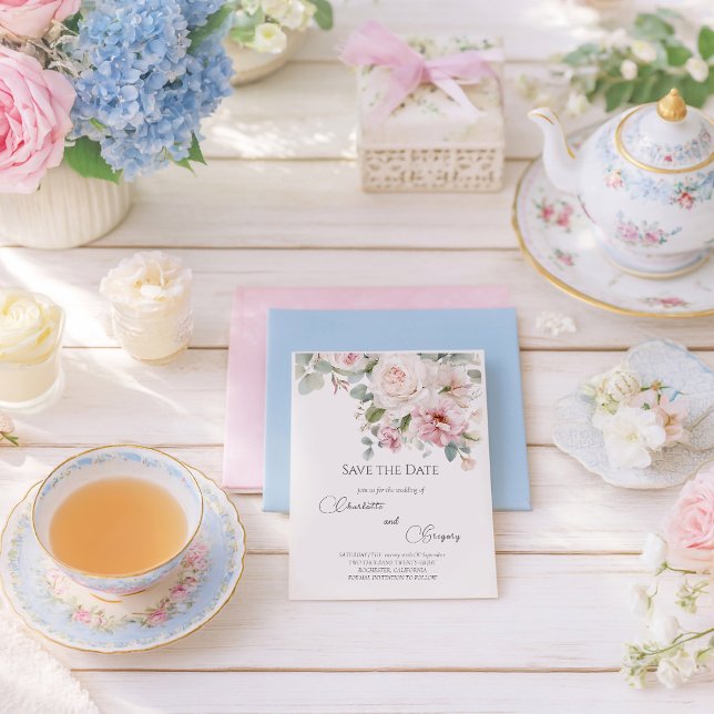 Carte Postale Faire-part Roses d'aquarelle florale romantique Enregistrer l (Créateur téléchargé)