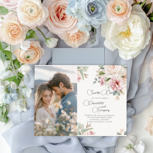 Carte Postale Faire-part Roses d'aquarelle florale romantique Enregistrer l (Créateur téléchargé)