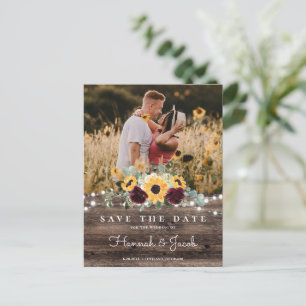 Carte Postale Faire-part Roses de tournesol Photo Wood Enregistrer la date 