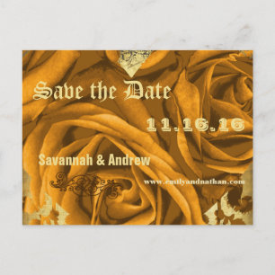 Carte Postale Faire-part Roses et papillons Gold Heart Enregistrer la date