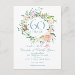 Carte Postale Faire-part Roses florales Changement de date 60e anniversaire