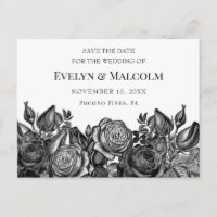 Roses noires sur blanc STD Save the Date