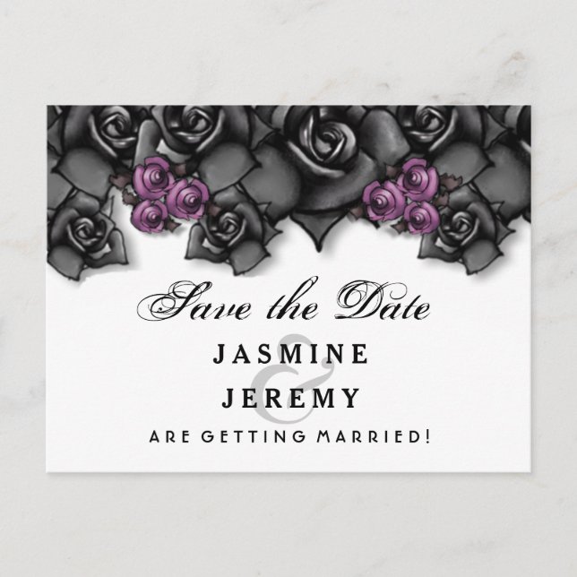 Carte Postale Faire-part Roses noirs blancs violets Halloween Date de sauve (Devant)