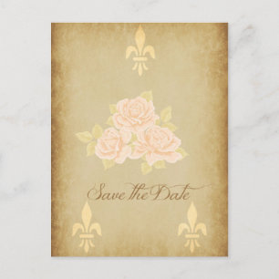 Carte Postale Faire-part Roses romantiques roses vintage avec fleurdelis do