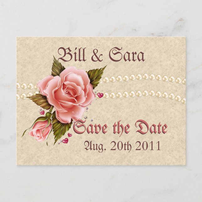 Carte Postale Faire-part Roses roses (Devant)