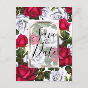 Carte Postale Faire-part Roses Rouges & Blanches Shabby Chic Glam Enregistr