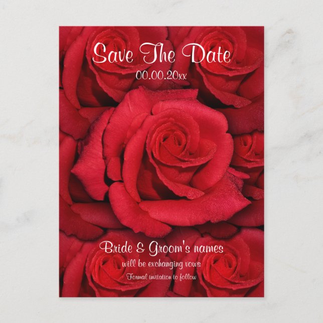 Carte Postale Faire-part Roses rouges - mariage enregistrer la date invitat (Devant)
