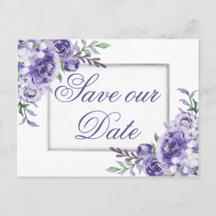 Carte Postale Faire-part Roses violets   Elégant aquarelle Enregistrer la d